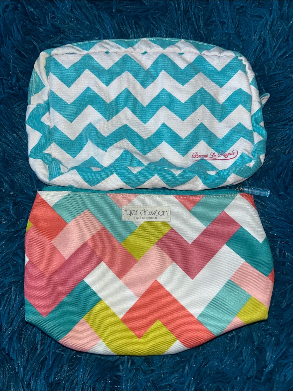 Clinique Chevron Cosmetic Pouches - Teal, White, Pink, Coral, Lime